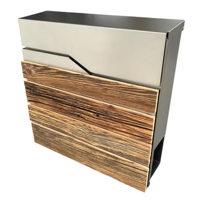Produktbild von LEYVILA Holz Briefkasten aus echtem Altholz - Massivholz - Edelstahl - Wandbriefkasten mit Zeitungsfach - Silber - Postkasten