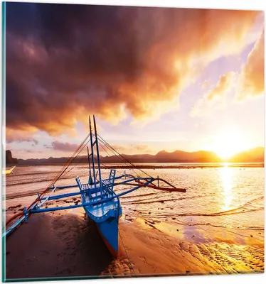Produktbild von Bilder auf glas - Ufer Boot Strand - 70x70cm - Glasbilder - Wandbilder - Kunstdruck - zum Aufhängen bereit - Wanddekoration aus Glas - Glas Bilder - Wandbild auf Glas - Einteilig - GAC70x70-3905