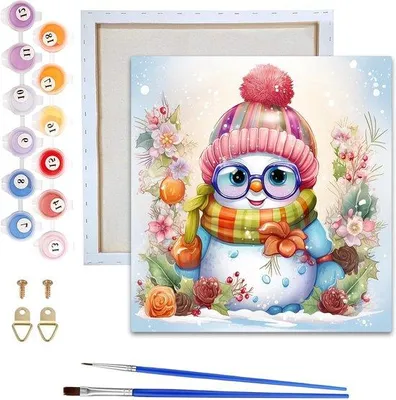 Image de Kit de peinture à l'huile pour adultes, avec modèle à suivre – Ensemble de peinture à la main, comprenant une toile de 20 x 20 cm représentant un Père Noël, des pinceaux et de la peinture acrylique