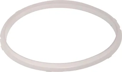 A white ring gasket on a white background.