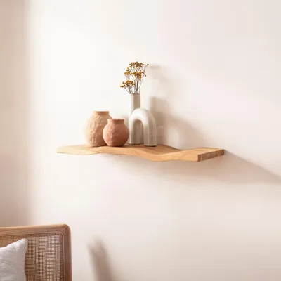 Produktbild von FineBuy Wandregal Akazie Massivholz 40cm - Schwebendes Design Regal für die Wand Holz massiv - Hängeregal in Wellenform - Wandboard aus Echtholz