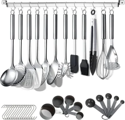 Produktbild von 38-teiliges Edelstahl Küchenutensilien Set mit Utensilienhalter - Spülmaschinenfest