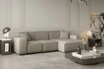 Produktbild von Ecksofa Designersofa CELES in Stoff Opera Velvet Creme Ottomane Rechts