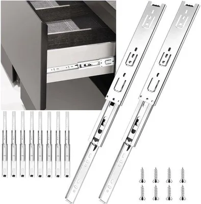 Produktbild von Unyqoos® 8er-Set robuste Schubladenschienen Vollauszug, 45,4 kg Tragkraft pro Set, silber, kugelgelagert – für Küchen-, Kleider- & Büromöbel, kaltgewalzter Stahl