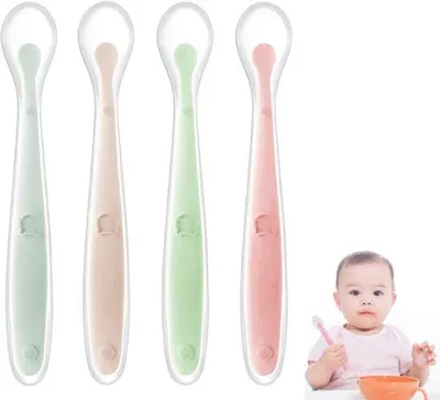 Produktbild von Silikonische Babybesteke mit weichem Griff - für Kinder und Babys ab 1 Monat - 4 Stück - mit 4 Aufbewahrungsbehältern