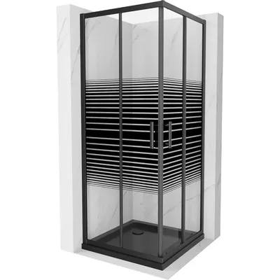 Obrázek produktu pro Mexen Rio čtvercový sprchový kout 70 x 70 cm, Pruhy, Černá + sprchová vanička Flat, Černá - 860-070-070-70-20-4070B