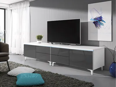 Immagine prodotto di Tavolino per TV su gambe con illuminazione a LED FERNS 11 - bianco / grigio lucido