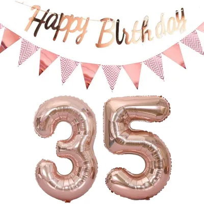 Produktbild von Geburtstagsballon-Set mit rosa-goldenen Dekorationen für den 35. Geburtstag