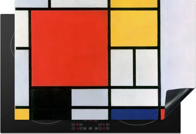 Produktbild von KitchenYeah© Herdabdeckplatte Kunst - Mondrian - Alte Meister - Komposition 2 , 77x51cm, Küche Deko, Glaskeramikkochfeld Herdabdeckung, Abdeckplatte fùr Kochfeld