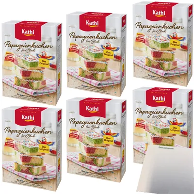 Produktbild von Kathi Backmischung Papageienkuchen fürs Blech 6er Pack (6x840g Packung) + usy Block