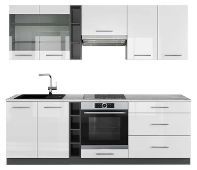 Produktbild von Küchenzeile Vicco Fame-Line Weiß Hochglanz/Anthrazit 235 cm , AP Marmor, Model 42659