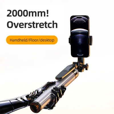 Produktbild von Ausziehbares Selfie-Stick-Stativ fuer Telefon, Aluminiumlegierung, max. Hoehe 200 cm, mit Anti-Shake-Griff, flexibler Telefonclip, 1/4-Zoll-Schraube, Fernausloeser, Telefonstativ fuer Vlog-Selfie, Live-Streaming, Gruppenfoto-Video