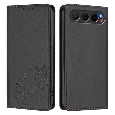 Obrázek produktu pro Kožené pouzdro pro ZTE nubia Air, motýlí ražbou, peněženkové flip pouzdro se stojánkem Černá