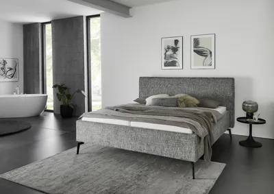 Produktbild von Meise Möbel Polsterbett Riva 160x200 cm | Doppelbett | Bettgestell | Kopfteil mit Keder | Webstoff Mausgrau | Metallfuß schwarz