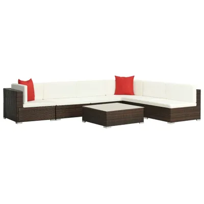 Image de vidaXL Ensemble de salon de jardin 7 pièces avec coussins Poly rotin brun