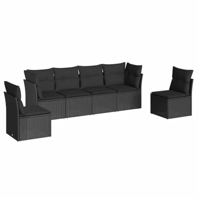 Produktbild von Modulares Gartenmöbel-Set, 6-teilig, UV-beständiges Poly Rattan, Schwarz, mit abnehmbaren Kissen, 2x Ecksofa 62x62x69 cm, 4x Mittelsofa 55x62x69 cm