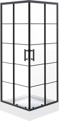 Produktbild von 90x90x200 Duschabtrennung mit Duschwanne, rechts-links schwenkbar, schwarz, Klapptür