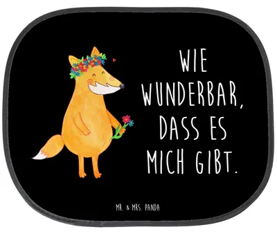 Produktbild von Mr. & Mrs. Panda Sonnenschutz Auto Fuchs Blumen - Schwarz - Geschenk, Motivation, seitenscheibe, Selbstliebe, Sonnenblende, Blumenkranz, Selbstbewusst, Fenster, saugnapf