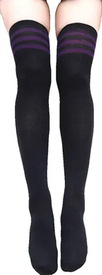 Produktbild von Krautwear Damen Strümpfe Socken Overknees Streifen Kniestrümpfe Cheerleader (1x schwarz/lila)
