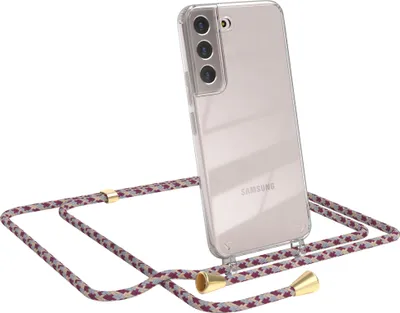 Produktbild von EAZY CASE Handykette kompatibel mit Samsung Galaxy S22 5G, Handyhülle mit Umhängeband, Handykordel, Schutzhülle Clear, Band in Rot