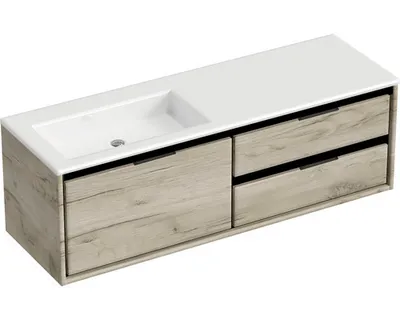 Produktbild von Sanox Badmöbel-Set Loft BxHxT 140,5 x 47 x 45,5 cm Frontfarbe craft oak mit Waschtisch Mineralguss weiß Griff chrom 8475