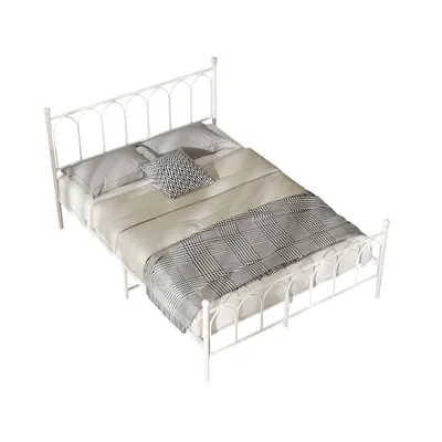 Produktbild von STILVORA Metallbett Weiß 140 x 200 cm Jugendbett mit MDF-Kopfteil, Doppelbett mit Lattenrost, modernes Design, 27 cm Bodenfreiheit,ohne Matratze