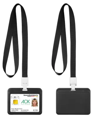 Produktbild von kwmobile 2x ID Karten Schutzhülle - 2er Set PP Hülle für Ausweis - Hardcase Kartenschutzhülle mit Band - ID Card Hülle - in Schwarz