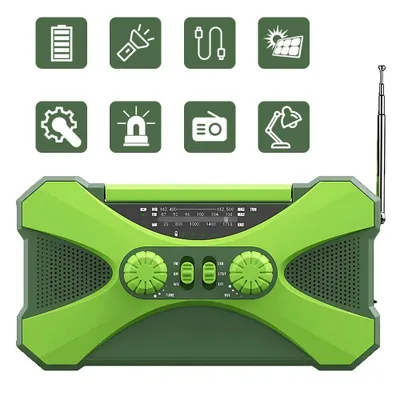 Obrázek produktu pro Solární rádio, solární rádio na kliku s LED svítilnou, nouzové rádio AM/FM počasí, SOS alarm 10000mAh baterie, dynamo na kliku, powerbanka pro smartphone
