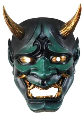 Samurai Maske aus Harz, Halloween, grün, 20,5 x 26 cm