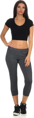 Produktbild von Damen Jogginhose 3/4 Sport-Hose Baumwolle mit Tasche; Dunkelgrau XXL