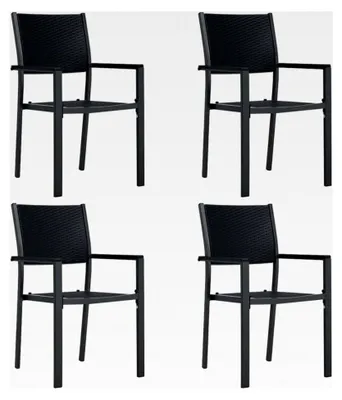 Produktbild von Outdoor-Stühle in Rattan-Optik mit Rückenlehne und Armlehnen, 4er Set, Kunststoff, leichte Stühle für Terrasse, Garten, Strand, Schwarz