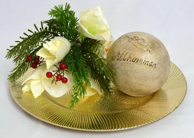 Produktbild von Deko-Kugel d=11 cm mit Engel und Aufschrift Willkommen