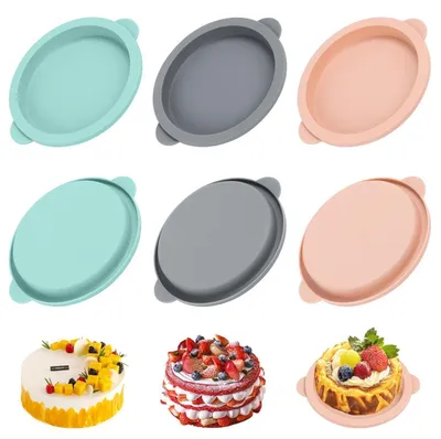 Produktbild von 6 Stück Silikon Backform Rund, Heißluftfritteuse Eierform, Brötchen Backform, Tortenboden, Kuchenform Klein, Ø 10 cm