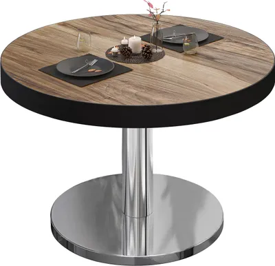 Produktbild von BN | Bistro Loungetisch | Ø:H 80 x 36 cm | Schwarzer Rand | Sheesham / Edelstahl | Bistrotisch Loungetisch