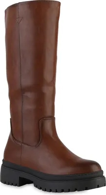 Produktbild von VAN HILL Damen Leicht Gefütterte Plateaustiefel Stiefel Profil-Sohle Schuhe 839581, Farbe: Hellbraun, Größe: 36