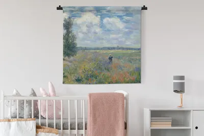 Produktbild von MuchoWow® Wandteppich Wandbehang Mohnfeld bei Argenteuil - Claude Monet 90x90 cm Tapisserie Dekoration Wandtuch - Wandaufhänger