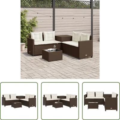 Immagine prodotto di The Living Store Divano da giardino a L con tavolo e cuscini in poly rattan marrone