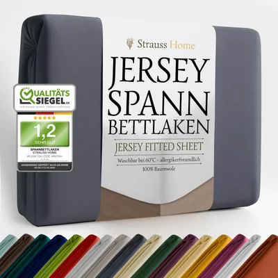 Produktbild von Strauss Home® Jersey Spannbettlaken Spannbetttuch Bettlaken 100% Baumwolle 120x200cm-120x220cm Anthrazit