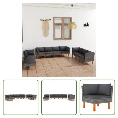 Produktbild von The Living Store 10-tlg. Garten-Lounge-Set mit Kissen Poly Rattan Grau