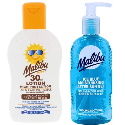 Immagine prodotto di Balsamo protettivo Malibu per bambini SPF30 200 ml + gel dopo abbronzatura 200ml