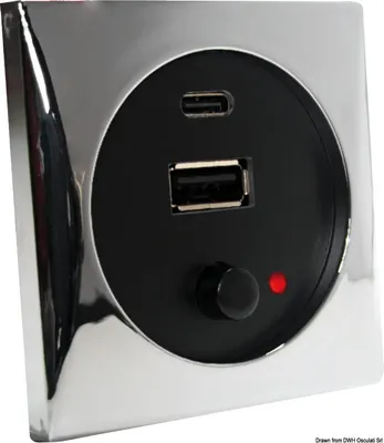 Produktbild von USB-Buchse A+C 5V/2A verchromt LED 12/24V Osculati 14.494.03