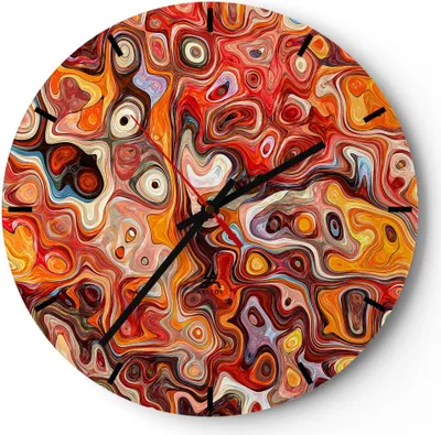 Produktbild von Wanduhr - Rund - Glasuhr - Abstraktion modern - 30x30cm - Schleichendes Uhrwerk - Lautlos - zum Aufhängen bereit - Dekoration Modern - Wanddekoration aus Glas - C3AR30x30-3859