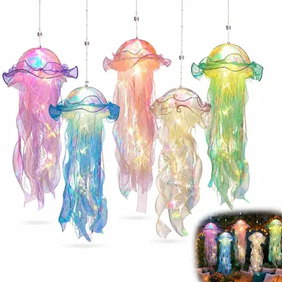 Produktbild von 5er-Set LED Quallen Laterne, bunt, Batterie, PVC, hängend/tragbar – für Party, Hochzeit & Kinderzimmer Deko