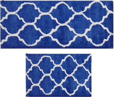 Image de tapis de bain 2 pièces microfibre antidérapant lavable en machine - Bleu