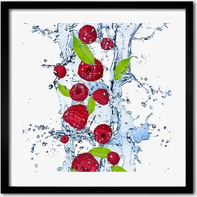 Produktbild von Bild - 50 cm x 50 cm - MDF - Rahmen, Wandkunst - Himbeeren und Wasser
