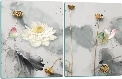 Produktbild von Herdabdeckplatten 2x40x52 Glaskeramikkochfeld 2-Teilig Glas Spritzschutz Blumen