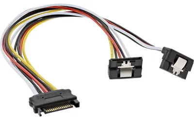 Productafbeelding van InLine® 29683Y SATA-stroom-Y-kabel, SATA-vrouwelijke connector naar 2x SATA-mannetjesconnectoren in een hoek, met veiligheidskleppen, 0,3 meter