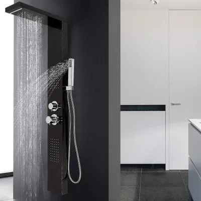 Produktbild von Duschsäule aus Edelstahl mit Massagestrahl, Massagedüsen und Handbrause, für Badezimmer/Hotel (Edelstahl)