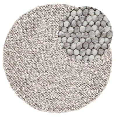 Produktbild von Wollteppich Calo weicher Filzkugel-Teppich Rund Beige Ø 120 cm für Wohnzimmer, Schlafzimmer & Kinderzimmer