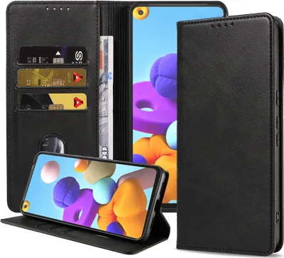 Obrázok produktu pre Smartphonica Samsung Galaxy A21s puzdro z umelej kože s magnetickým zatváraním a držiakmi na karty - čierne